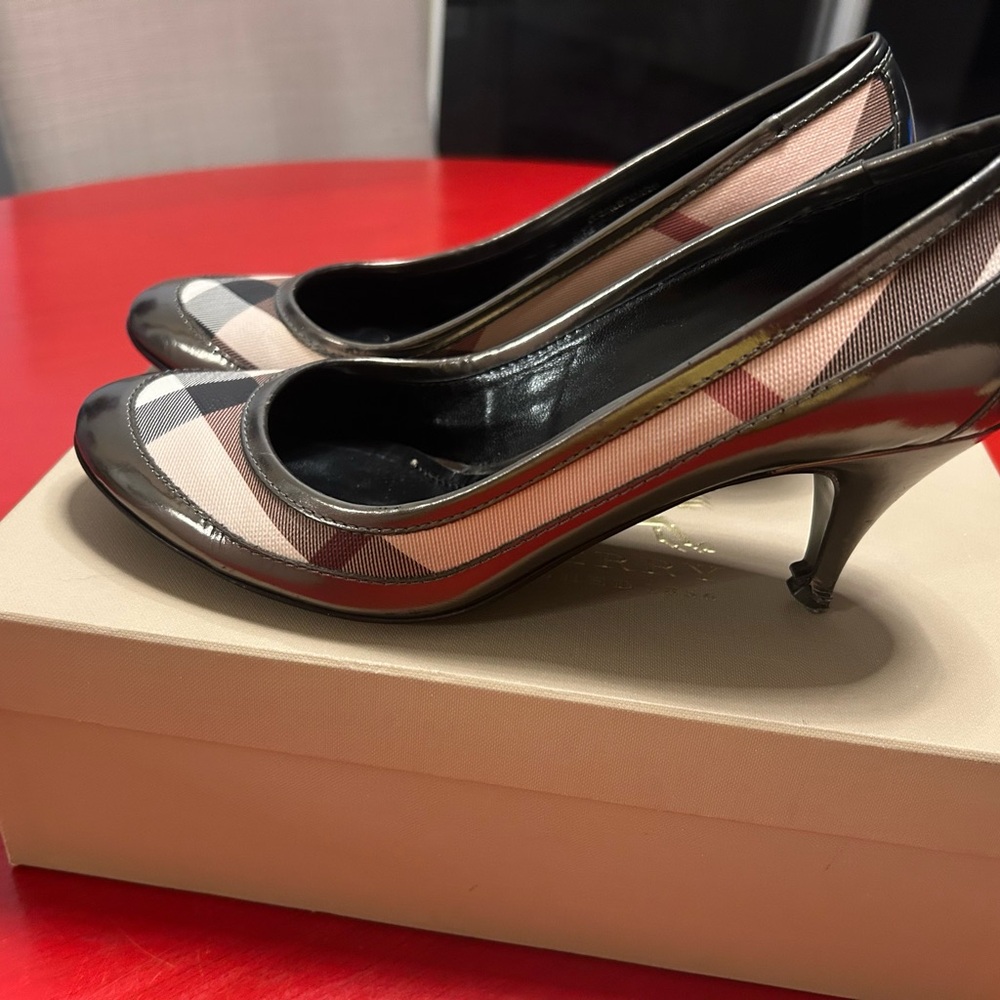 Burberry Plaid Heels with Dark Patent Trim